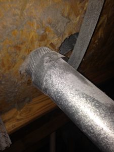 dryer duct not installed to roof transition (roof cap)
